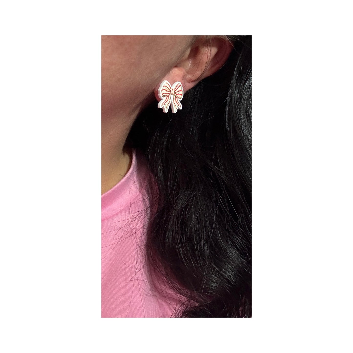 Candy Cane Striped Bow Post Earrings