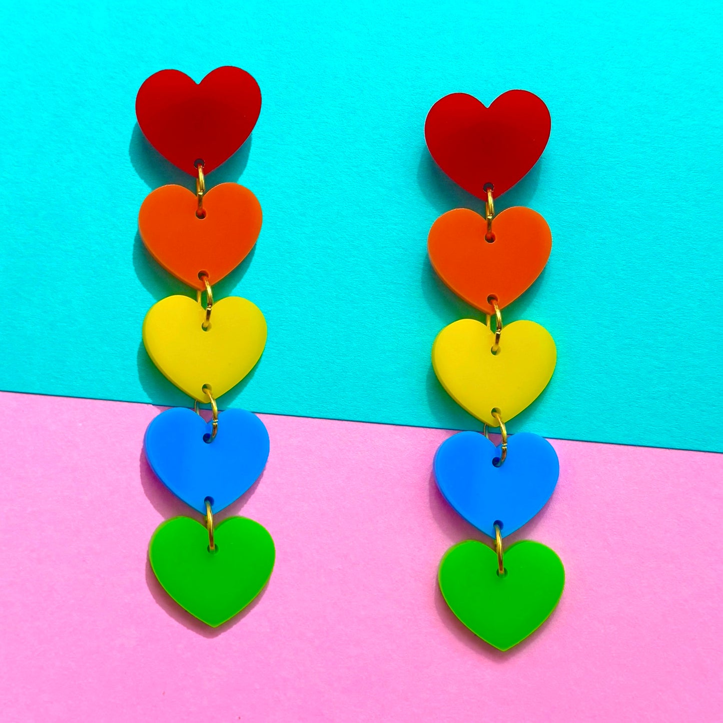 Rainbow Heart Matte Tiered Drop Earrings