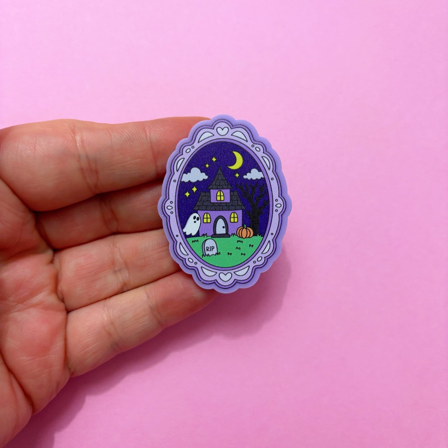 Pastel Haunted House Cameo Pin
