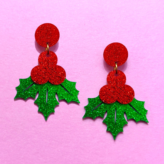Holly & Berries Sparkle Drop Earrings
