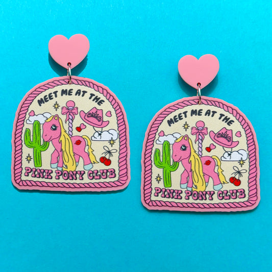 Retro Pink Pony Club Drop Earrings