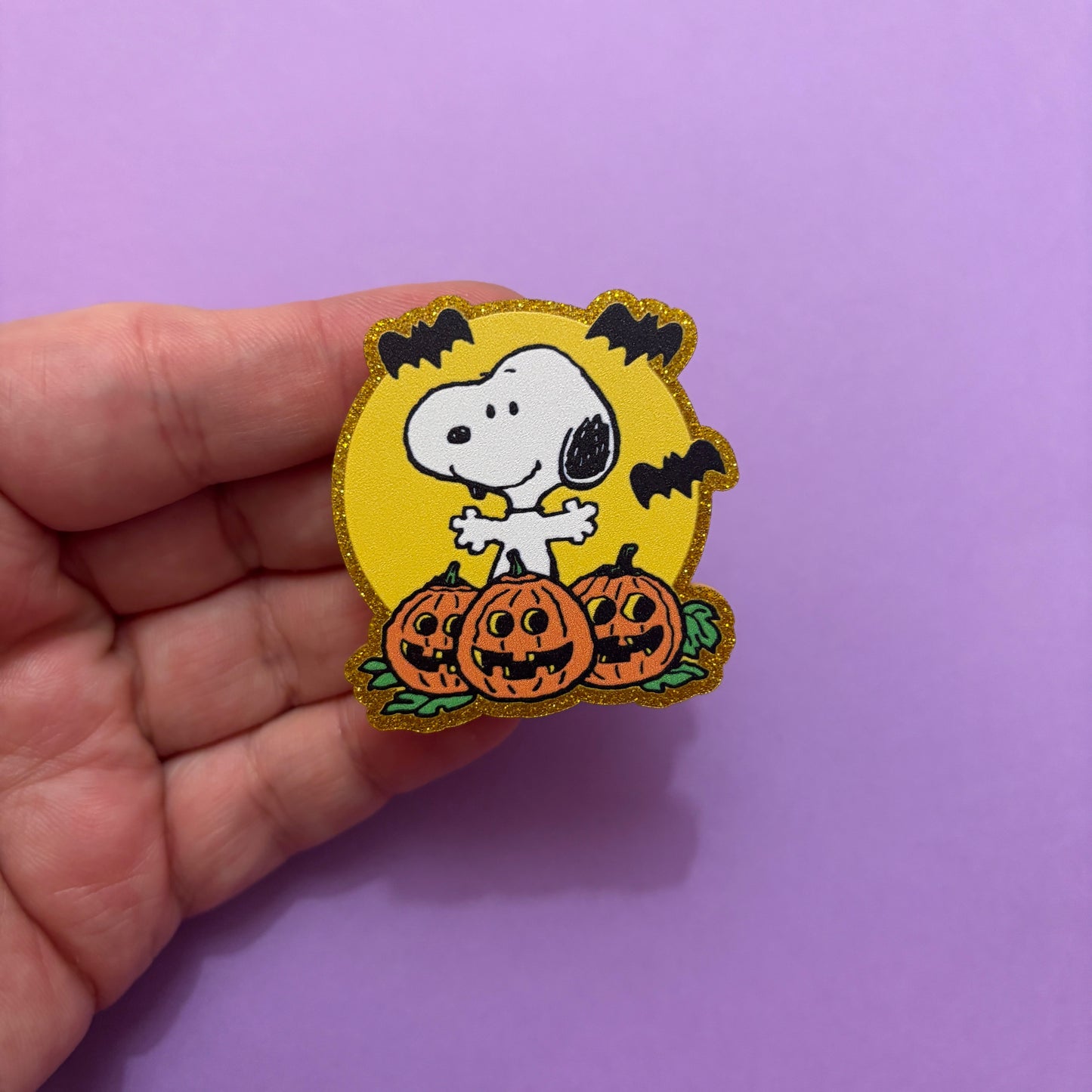 Spooky Moon Beagle Gold Glitter Pin