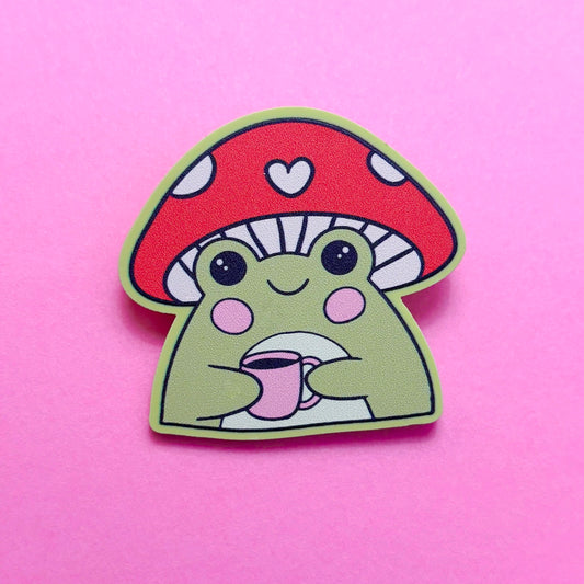 Mushroom Coffee Frog Pin