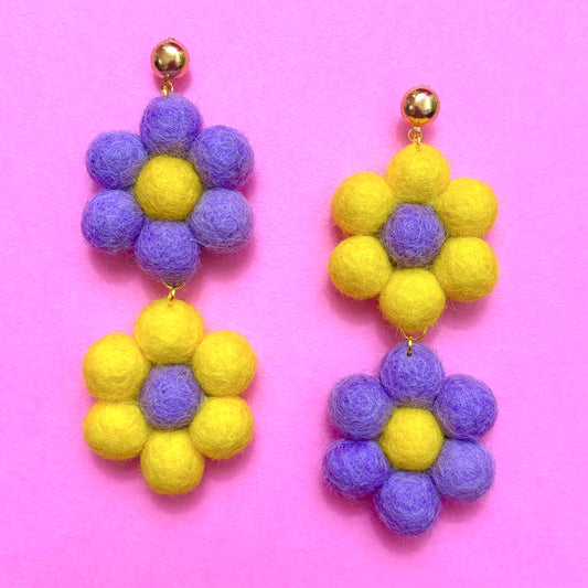 Violet Lemonade Felt Flower Drop Earrings