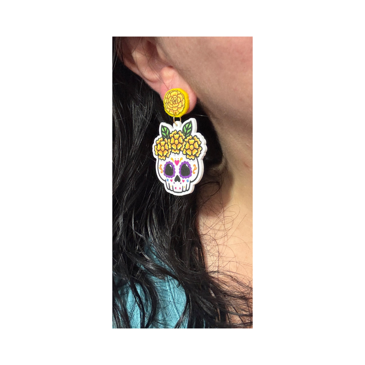 Marigold Sugar Skull Drop Earrings
