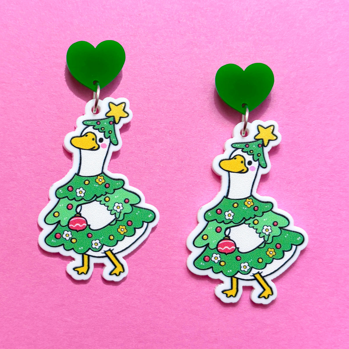 Silly Goose Christmas Tree Drop Earrings