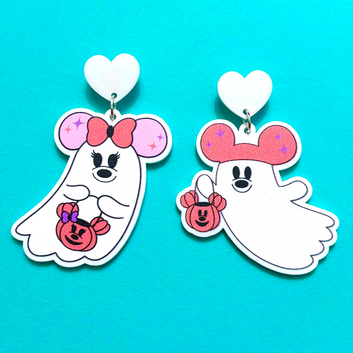 Pastel Mouse Ghost Couple Drop Earrings