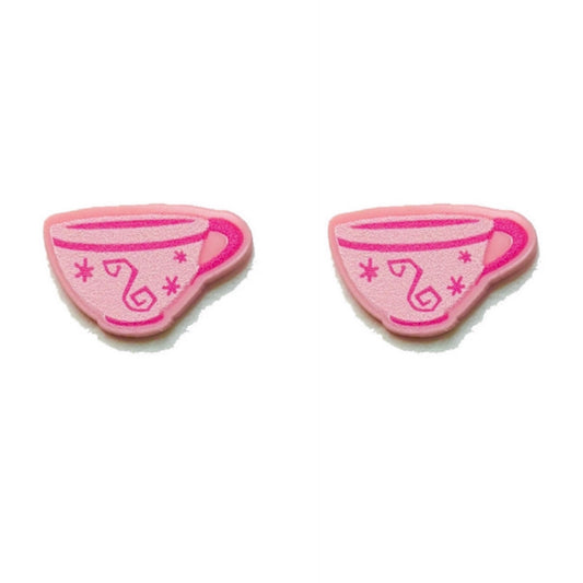 Pink Teacup Post Earrings