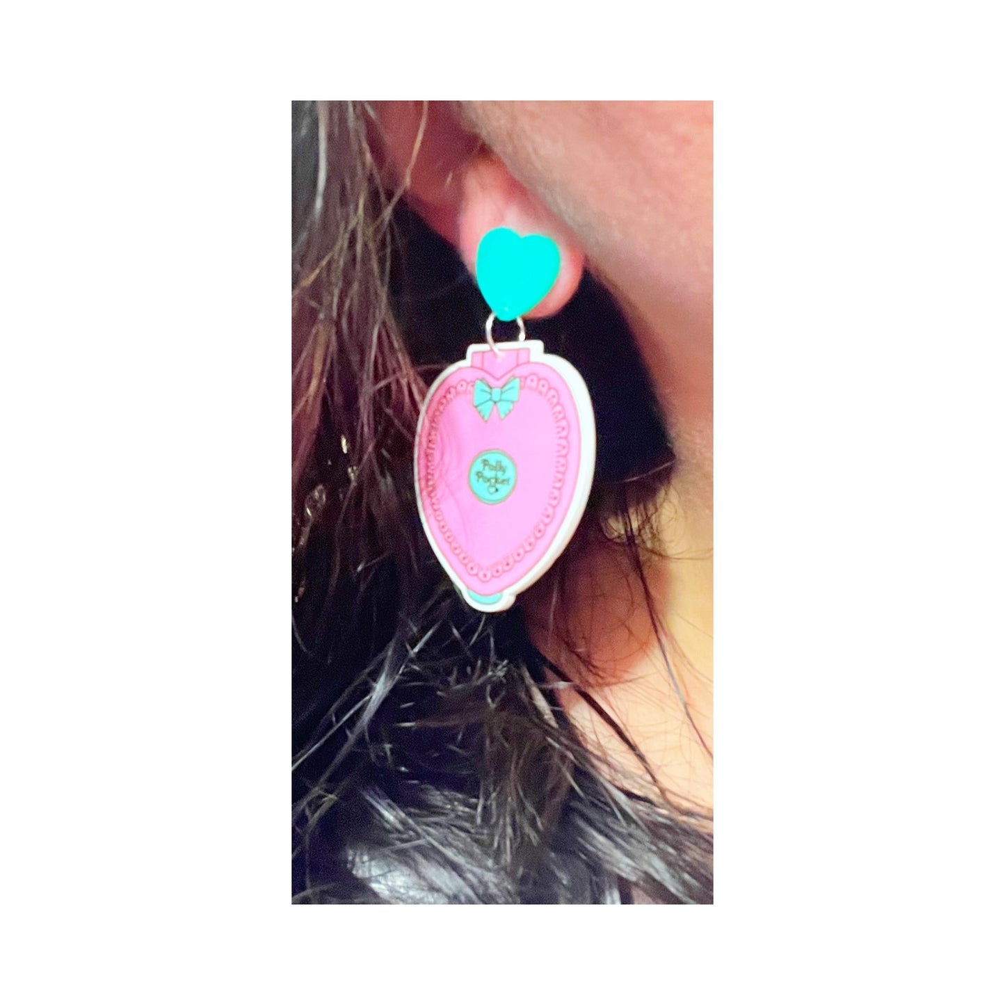 Pink Heart Polly Pocket Drop Earrings