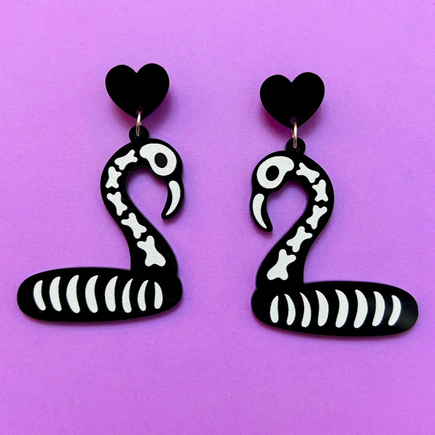 Skeleton Flamingo Floatie Drop Earrings