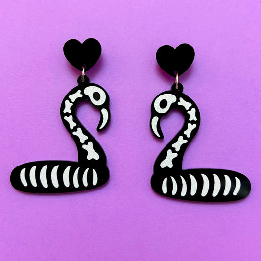 Skeleton Flamingo Floatie Drop Earrings