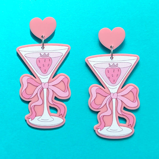 Sweetheart Strawberry Martini Drop Earrings