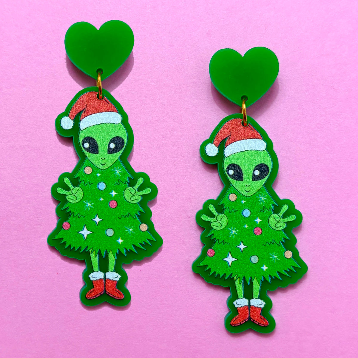 Christmas Groovy Alien Drop Earrings