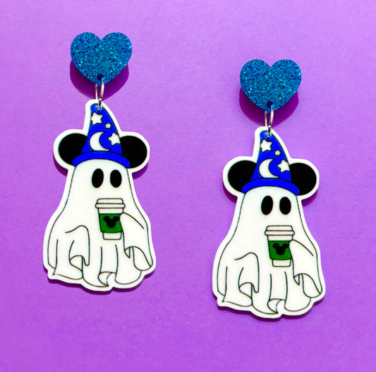 Sorceror Mouse Ghost Drop Earrings