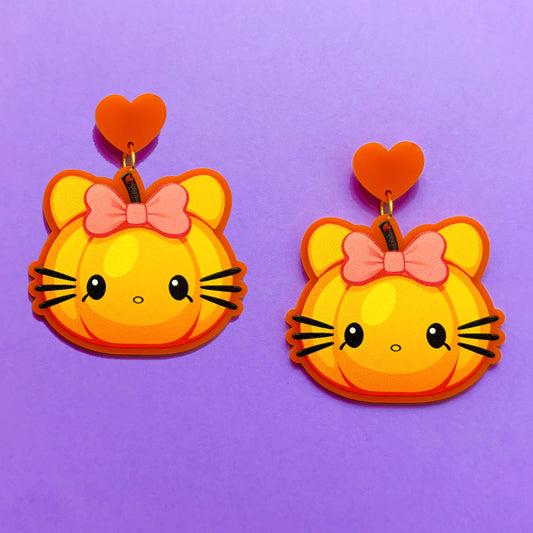 Pumpkin Kitty Drop Earrings