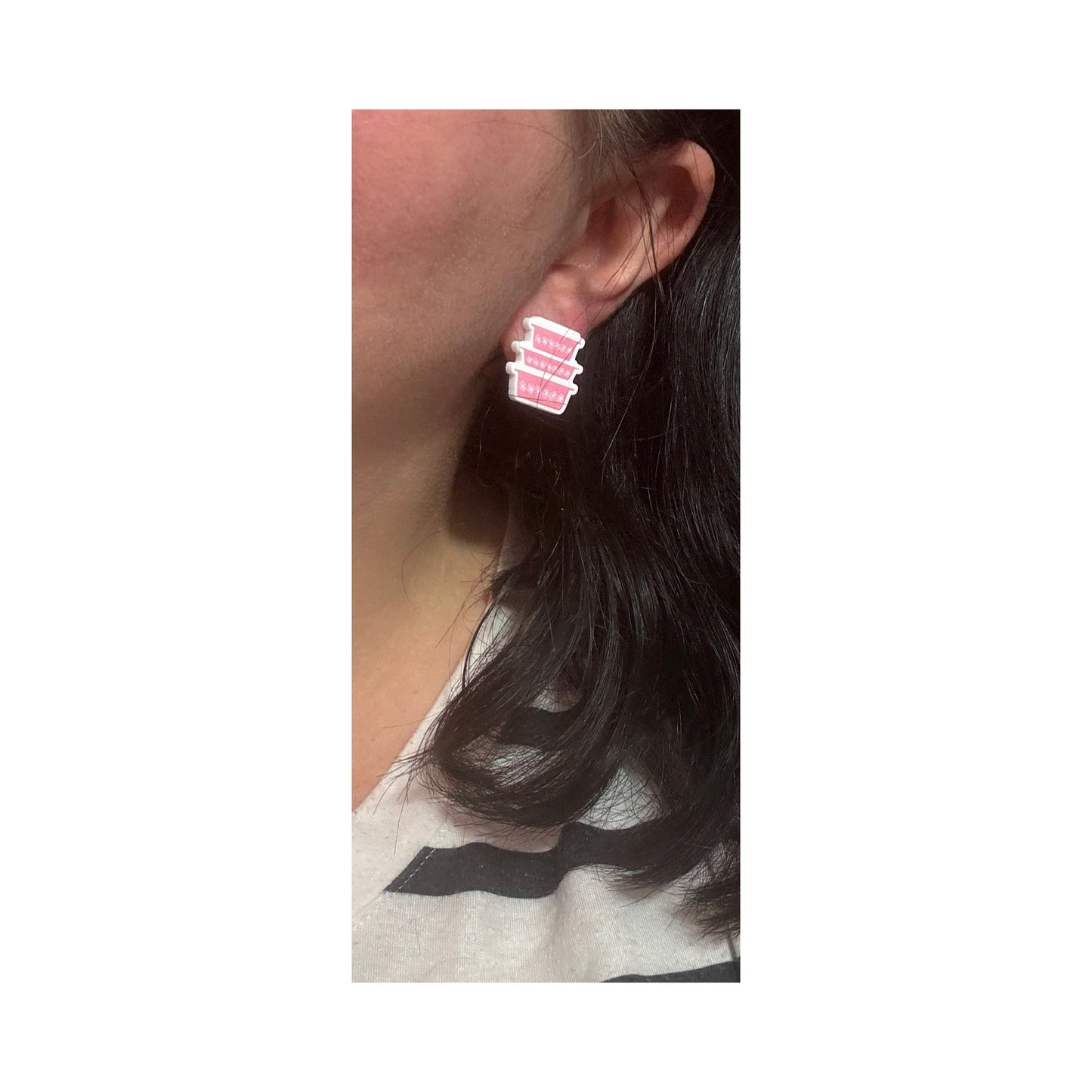 Pink and White Pyrex Post Earrings