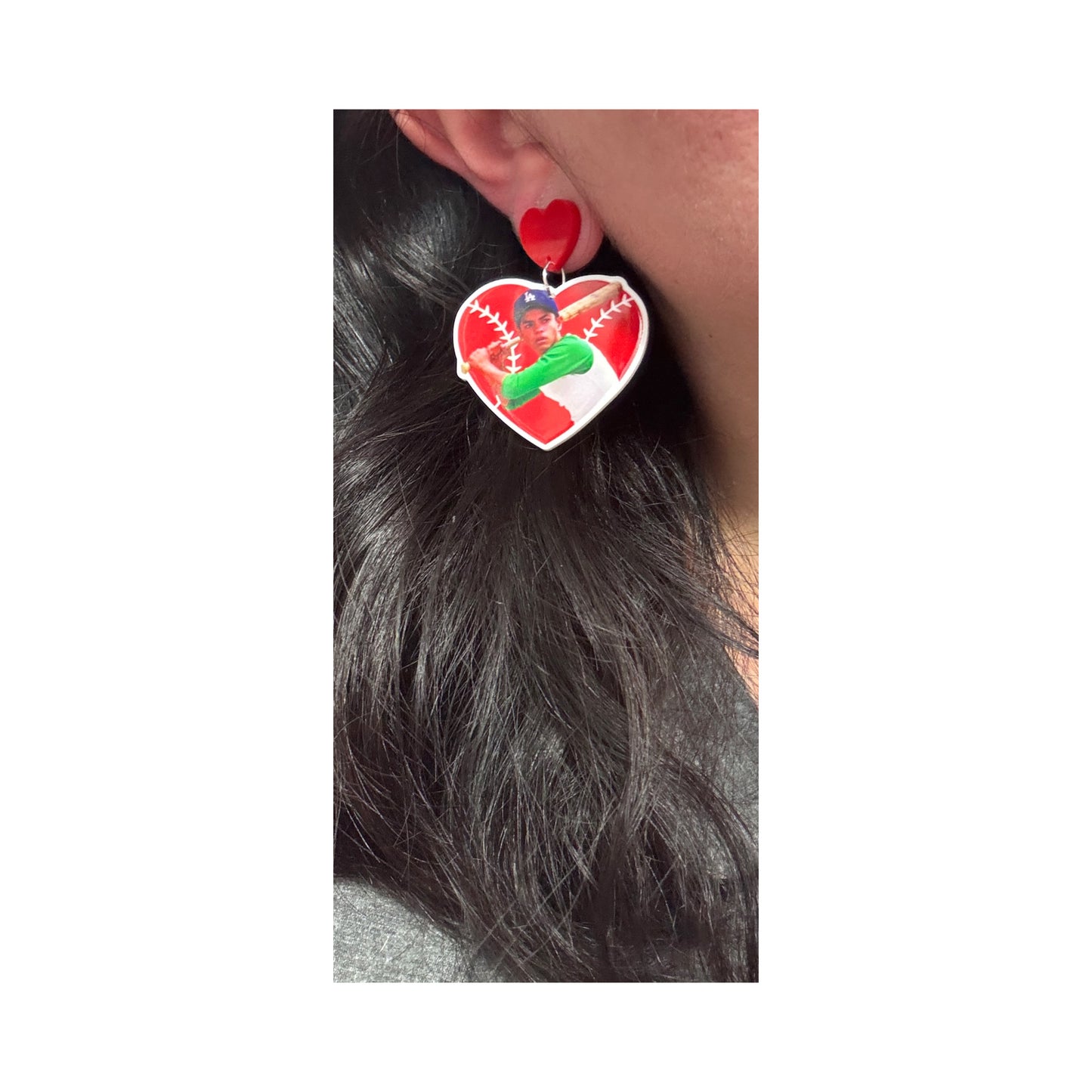 Benny Baseball Heart Drop Earrings