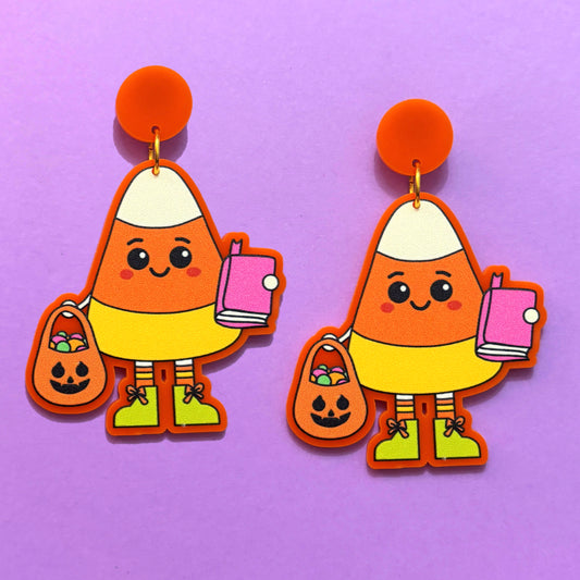 Bookish Candy Corn Drop Earrings