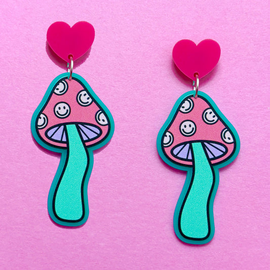 Retro Smiley Mushroom Drop Earrings