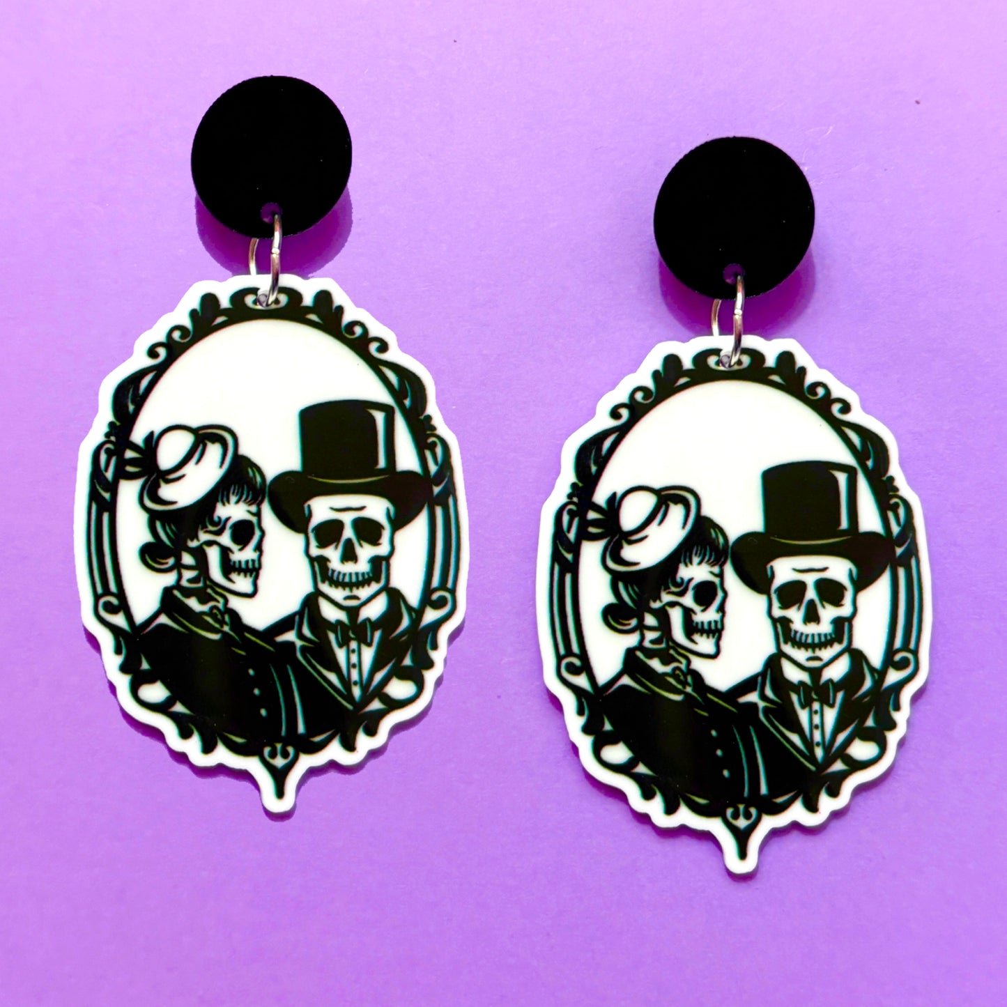 Skeleton Couple Cameo Drop Earrings
