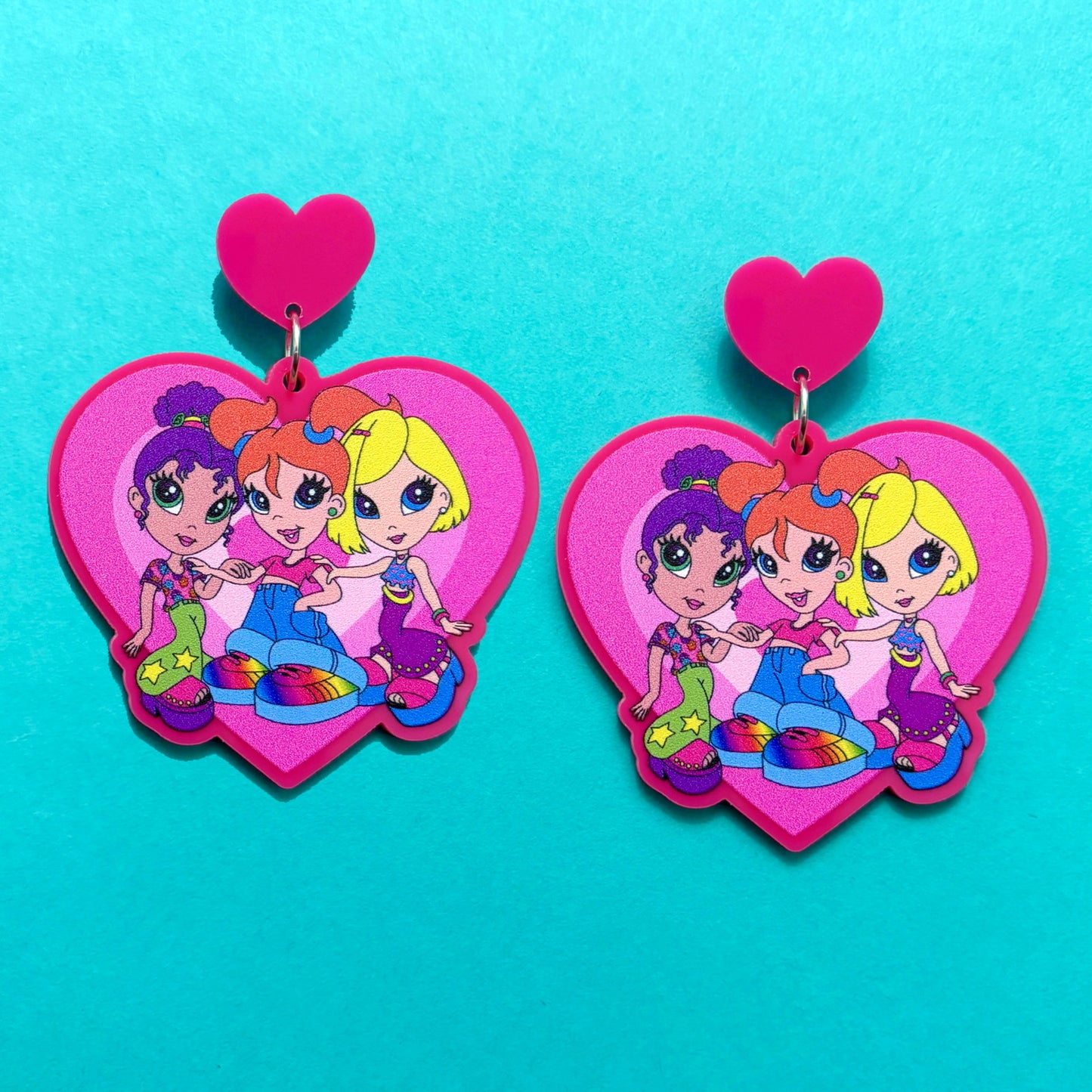 90s Neon Girlies Heart Drop Earrings