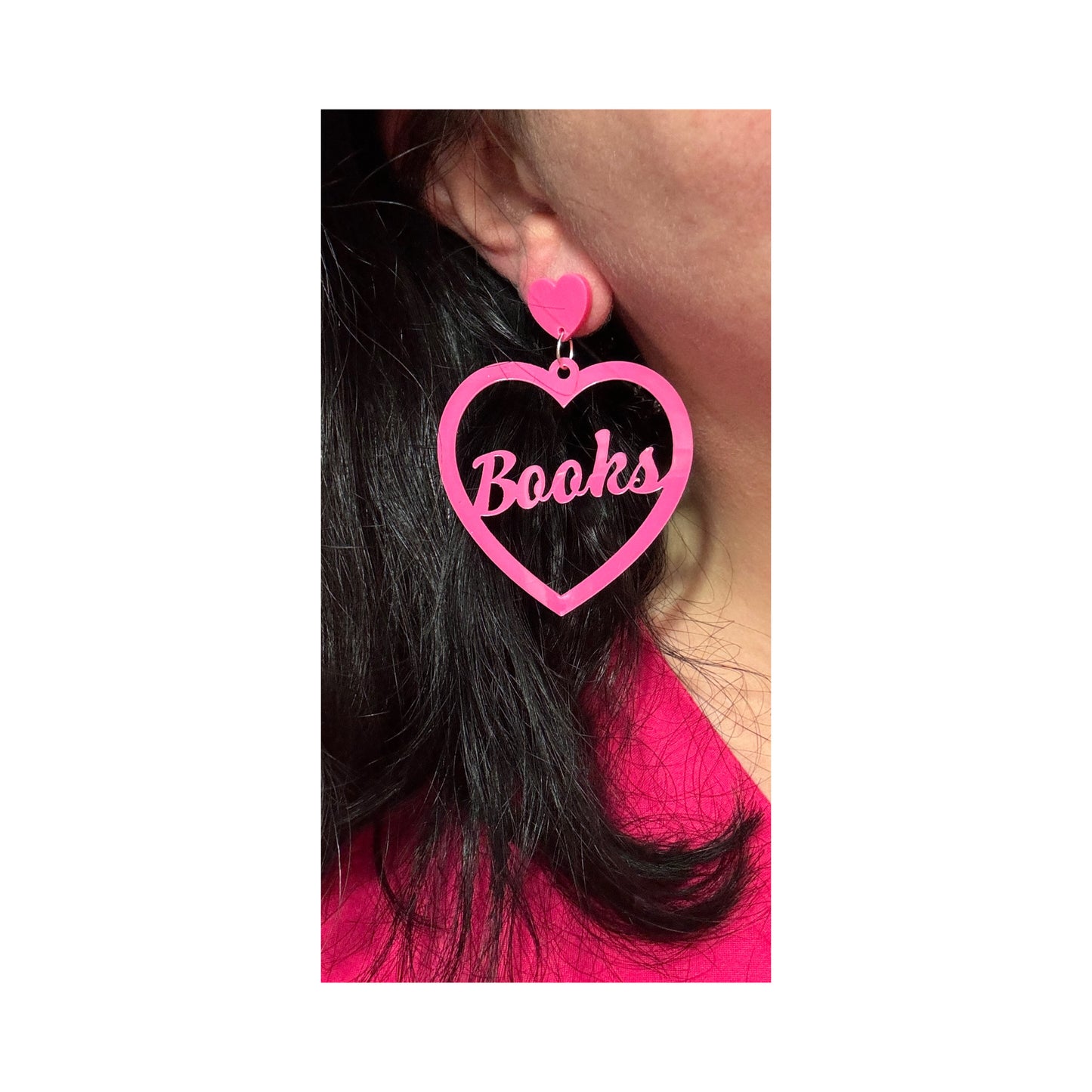 Hot Pink Books Heart Drop Earrings