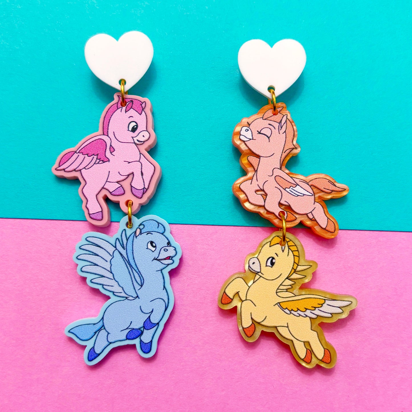 Baby Pegasus Siblings Tiered Drop Earrings