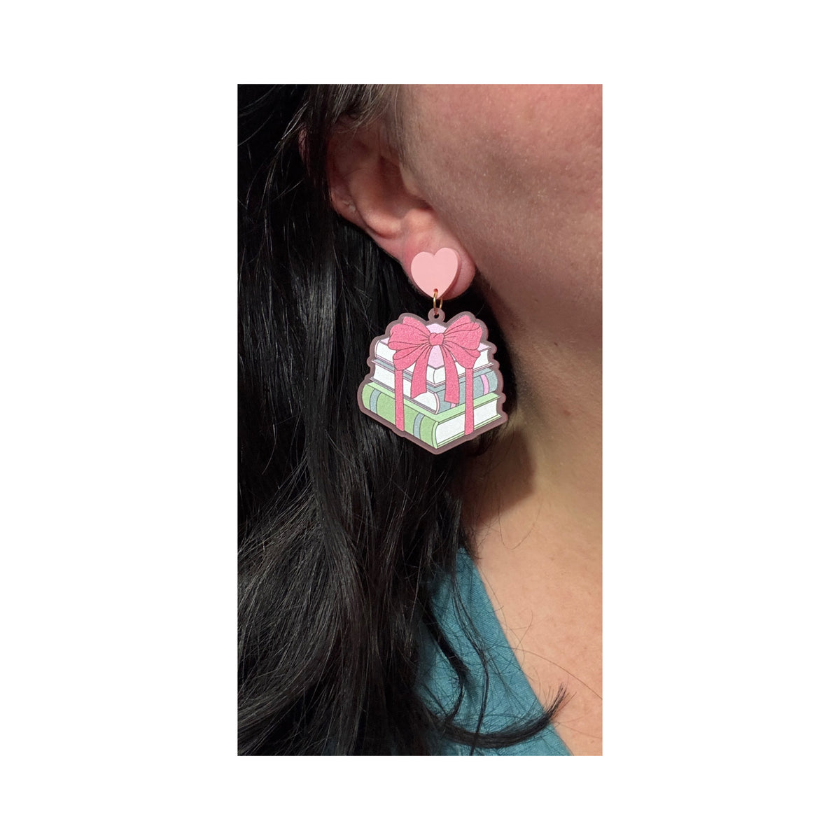 Holiday Bow Bookstack Drop Earrings