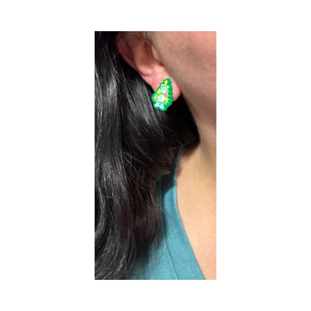 Christmas Tree Rainbow Bear Post Earrings