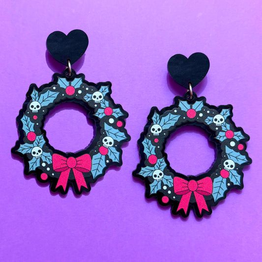 Creepmas Holly Wreath Drop Earrings
