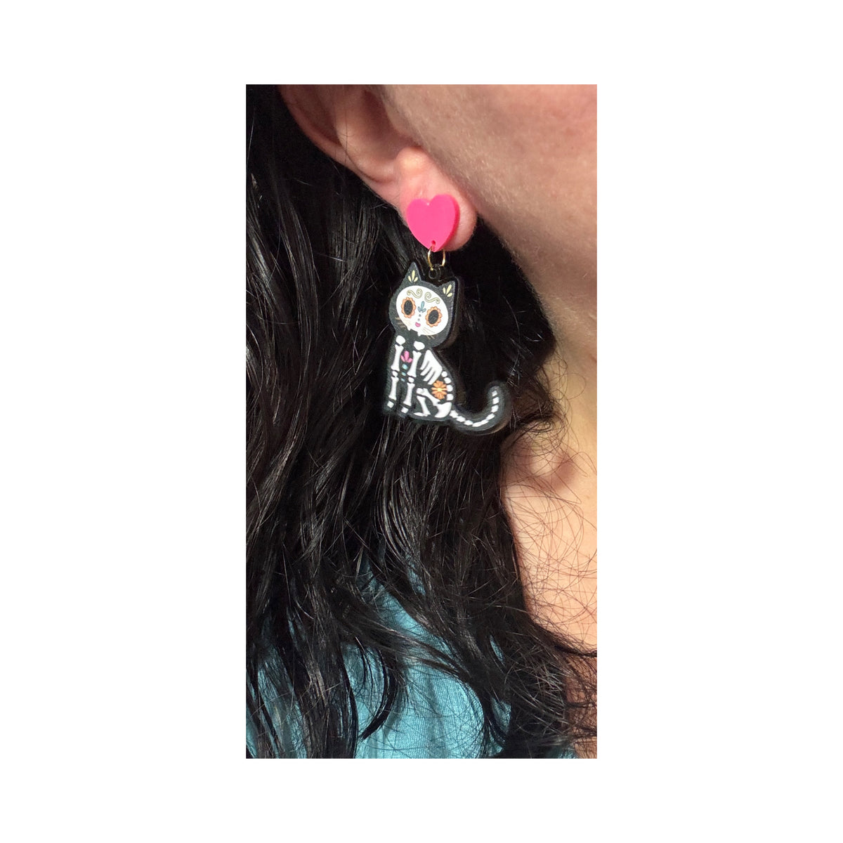 Calavera Kitty Drop Earrings