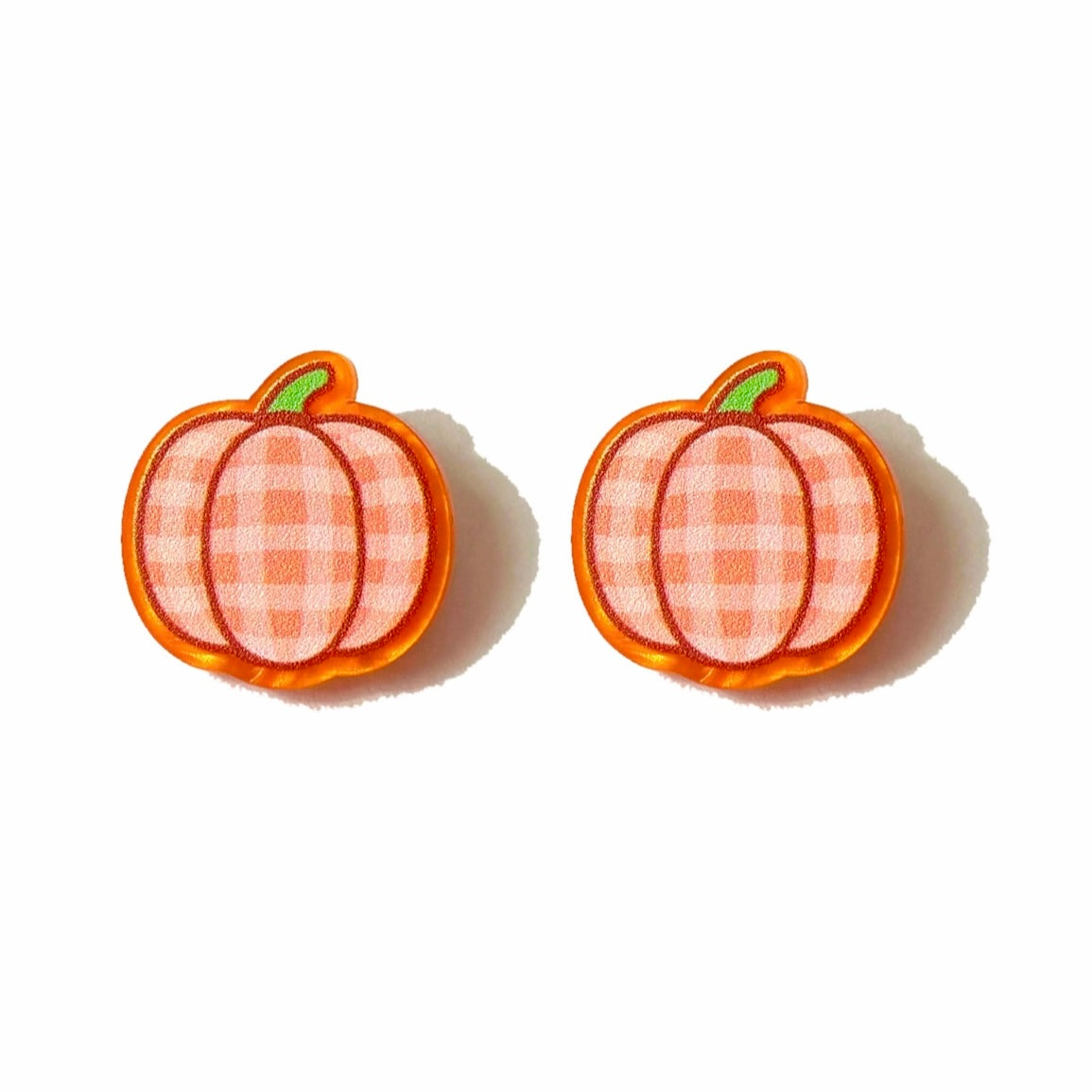 Orange Gingham Pumpkin Post Earrings