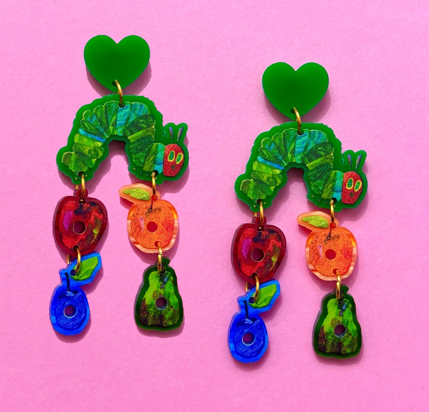 Caterpillar & Fruit Tierer Drop Earrings