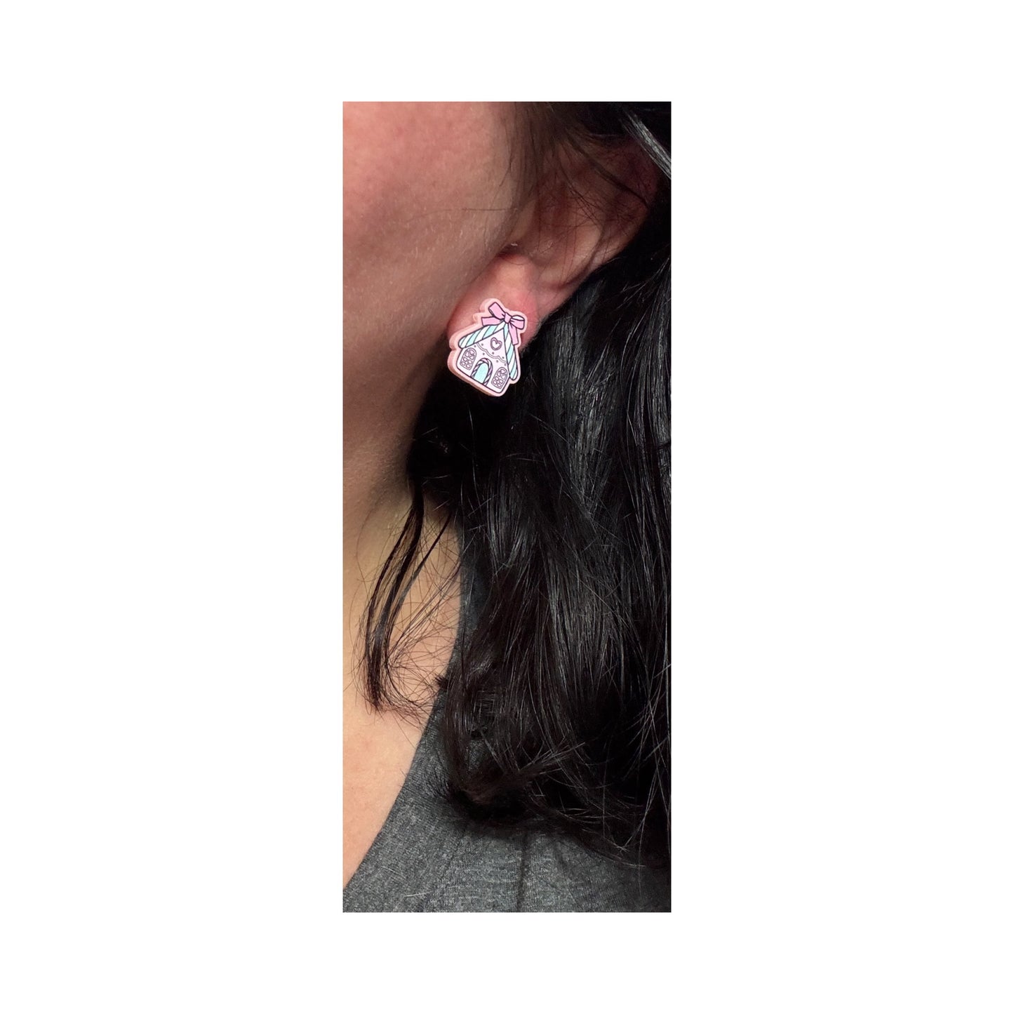 Pink Coquette Gingerbread House Post Earrings