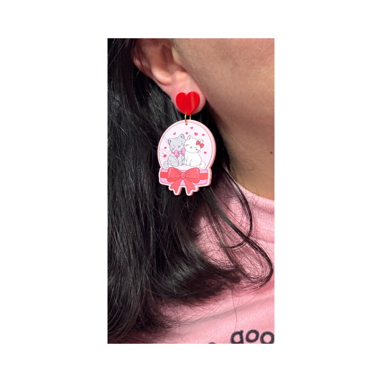 Sweetheart Kitty Snowglobe Drop Earrings