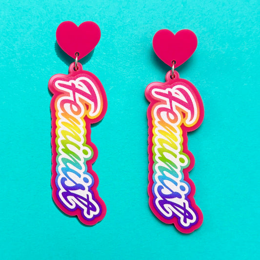 90s Neon Feminist Drop Earrings