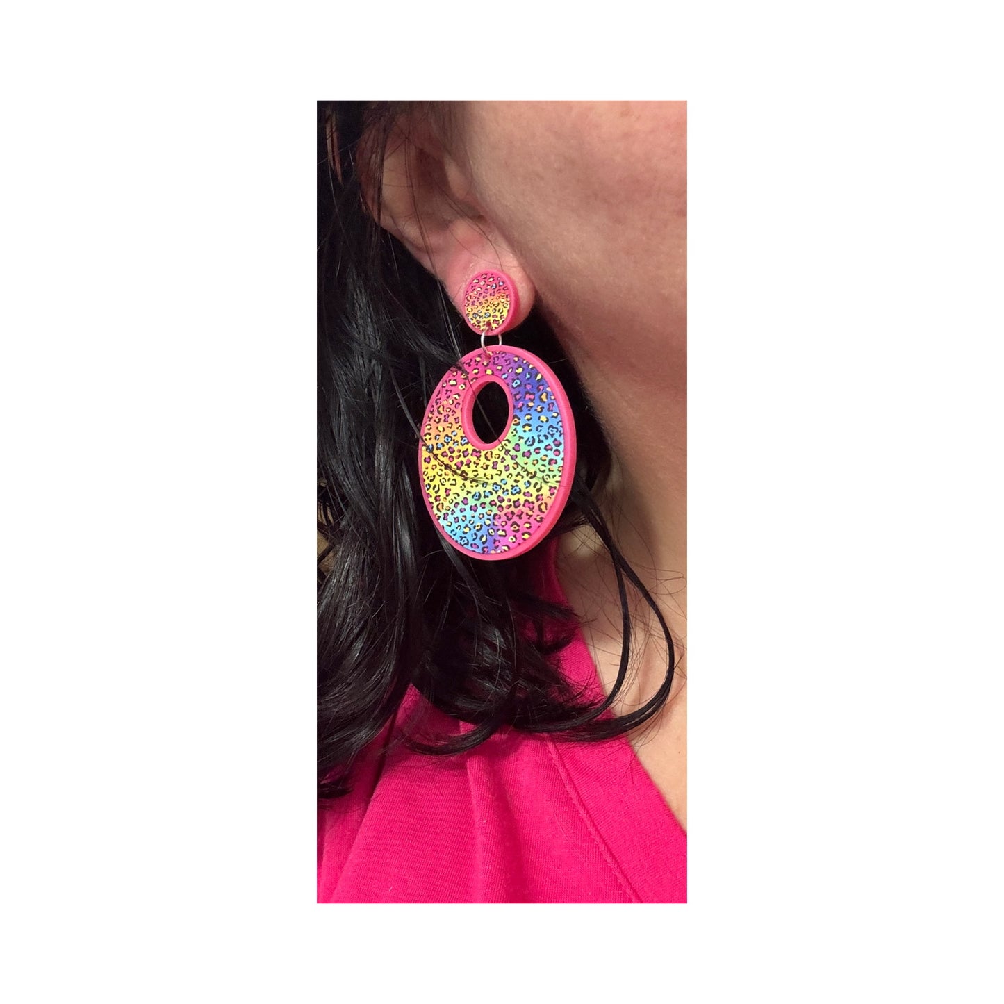 Neon Leopard Print Round Drop Earrings