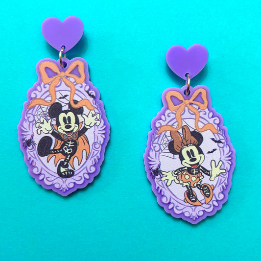 Spooky Mouse Couple Coquette Cameo Drop Earrings