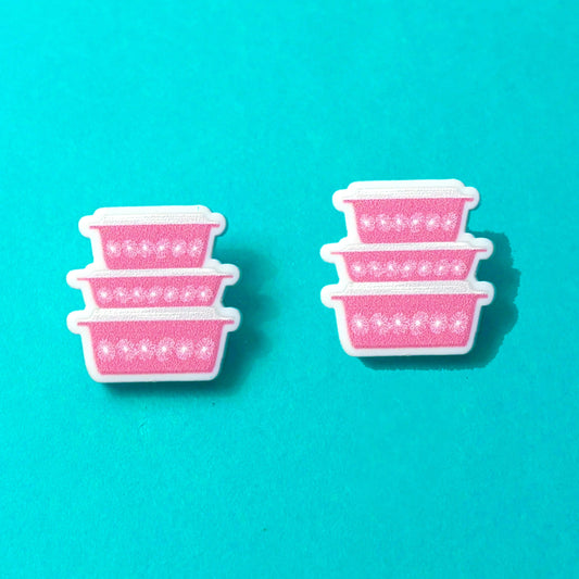 Pink and White Pyrex Post Earrings
