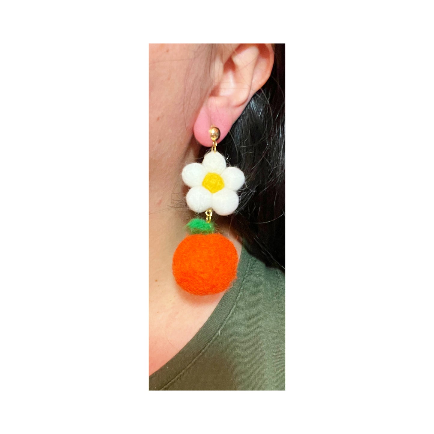 Tangerine Daisy Wool Felt Drop Earrings