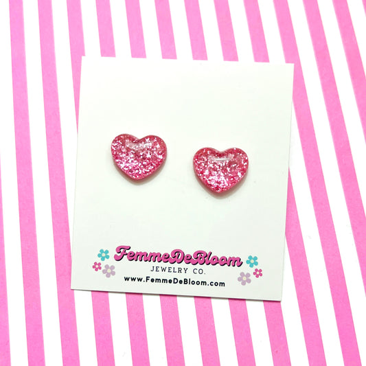 FREE GIFT - Pink Heart Glitter Post Earrings