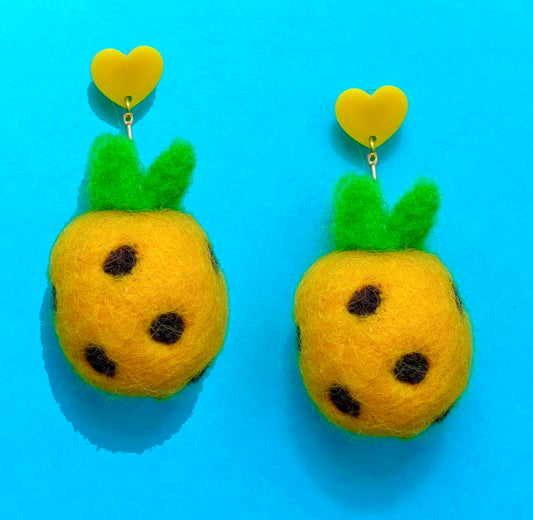 Pineapple Wool Felt Drop Earrings
