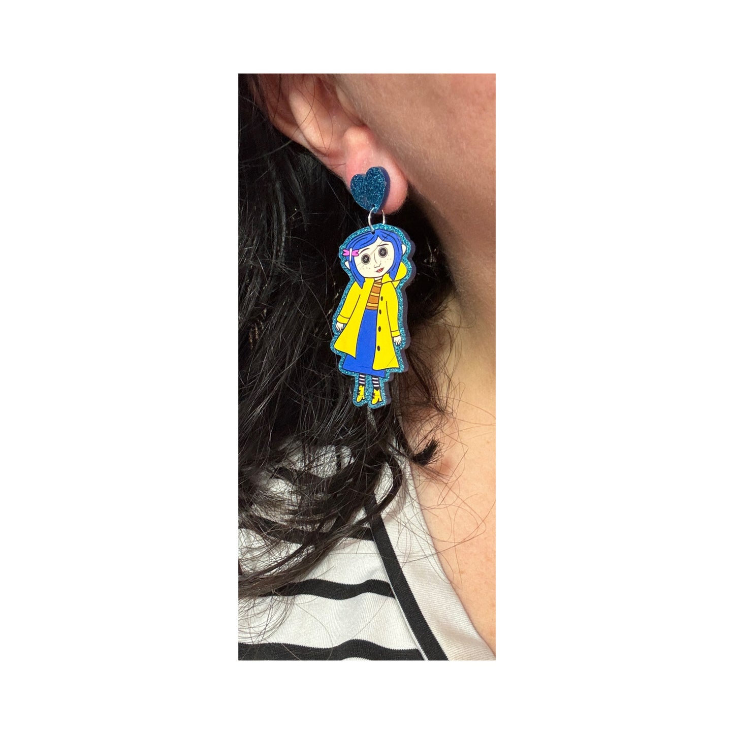 Button Eyes Girl Drop Earrings