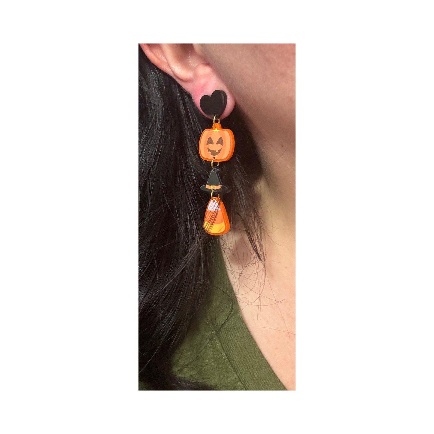 Pumpkin, Witch Hat, Candy Corn Tiered Drop Earrings