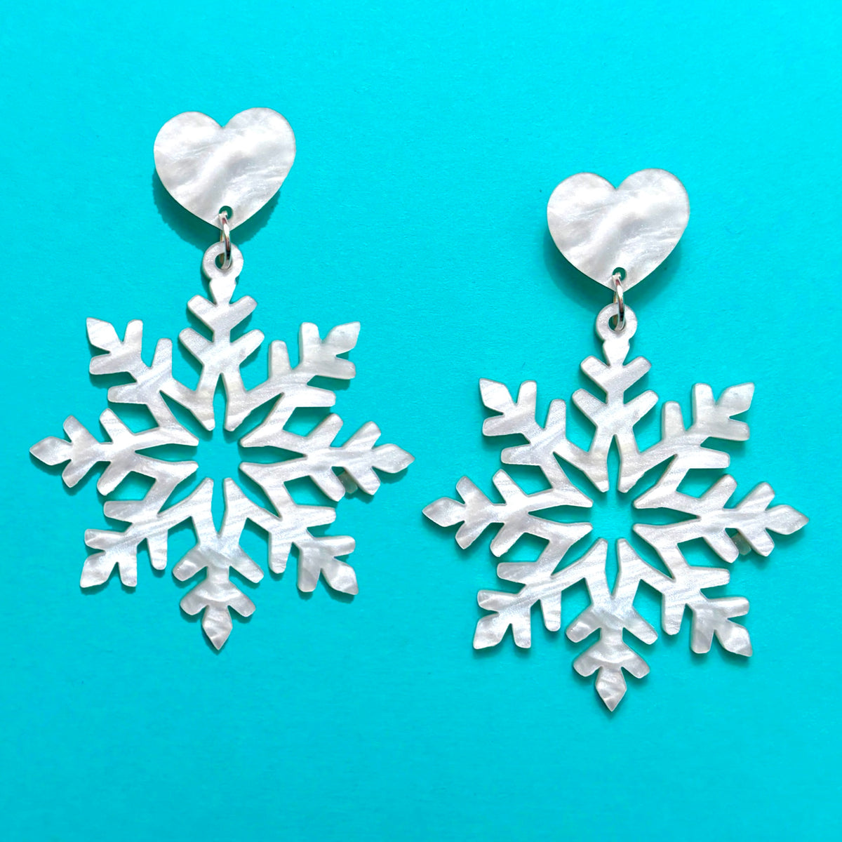 White Marble Snowflake Drop Earrings