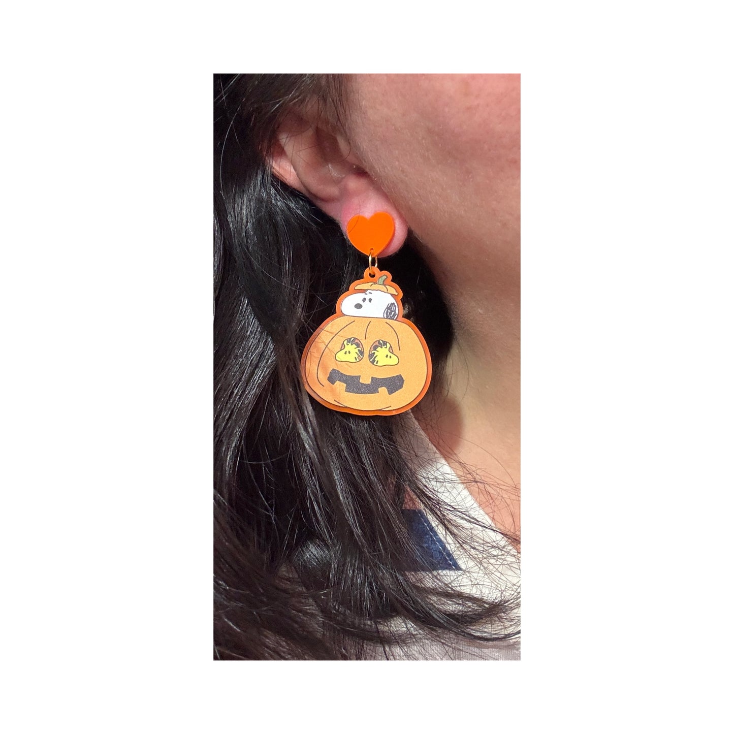 Pumpkin Beagle & Bird Drop Earrings