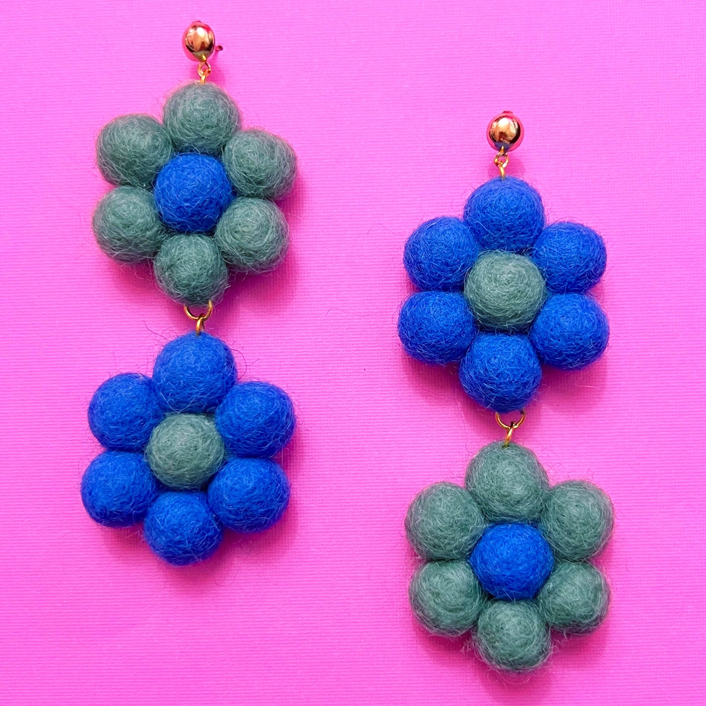 Blueberry Wool Felt Flower Drop Earrings
