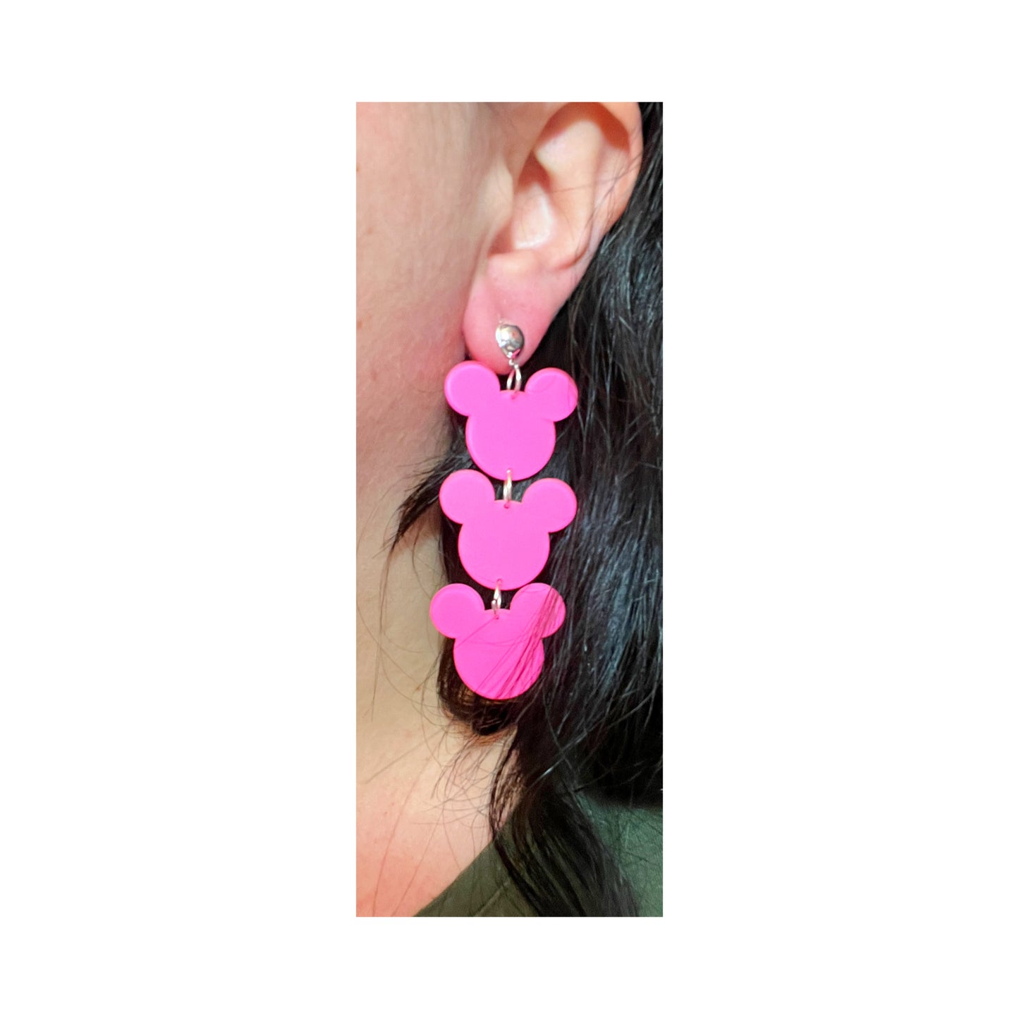 Hot Pink Mouse Tiered Drop Earrings