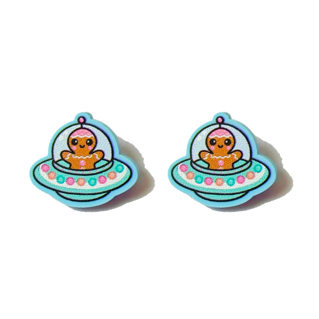 Gingerbread Alien Saucer Post Earrings