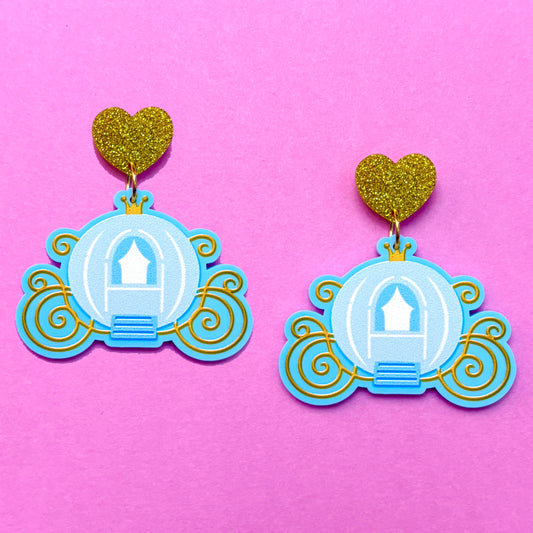 Princess Carriage Light Blue Drop Earrings